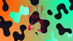 A colourful graphic with numerous black and blue blobs on a gradient background in oranges and blues.