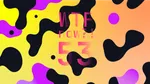 A colourful graphic with numerous black and purple blobs on a gradient background in yellows and oranges.