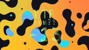 A colourful graphic with numerous dark and blue blobs on a gradient background in yellows and oranges.