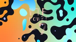 A colourful graphic with numerous dark and blue blobs on a gradient background in oranges and blues.