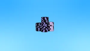 Piles of purple poker chips on a blue gradient background.