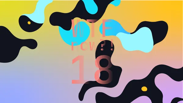 A colourful graphic with numerous dark and blue blobs on a gradient background in yellows and purples.