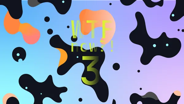 A colourful graphic with numerous dark and orange blobs on a gradient background in blues and purples.