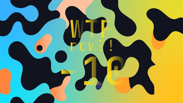 A colourful graphic with numerous dark and orange blobs on a gradient background in blues and yellows.