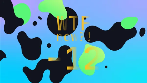 A colourful graphic with numerous dark and green blobs on a gradient background in purples and blues.