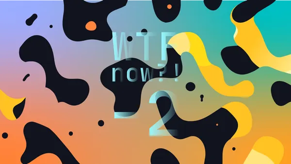 A colourful graphic with numerous dark and yellow blobs on a gradient background in purples, blues and oranges.