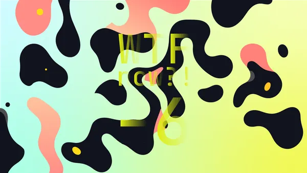 A colourful graphic with numerous dark and pink blobs on a gradient background in blues and greens.