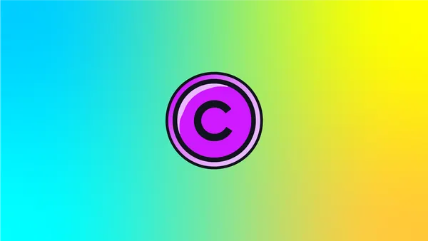 A purple copyright symbol on a gradient background in blues and yellows.