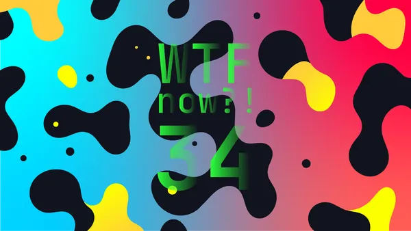 A colourful graphic with numerous black and yellow blobs on a gradient background in blues and purples.