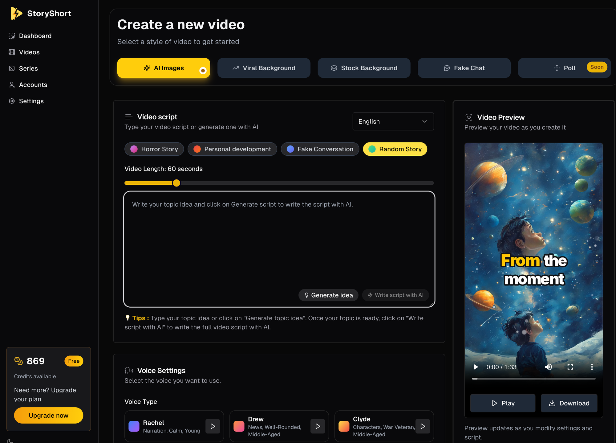 create une video faceless avec l'IA