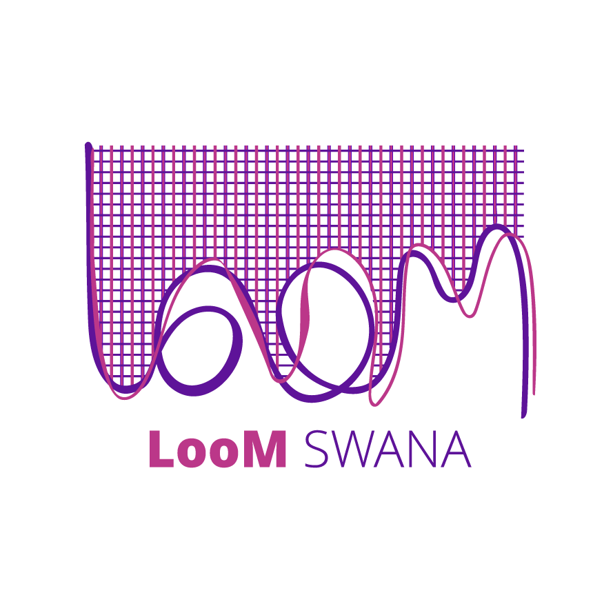Logo for LooM SWANA with purple and pink woven lines