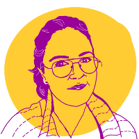 Avatar of dark-haired, light-skinned female-presenting person in glasses and striped jacket