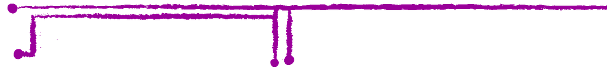Purple motif that resembles stitched thread or a computer circuit