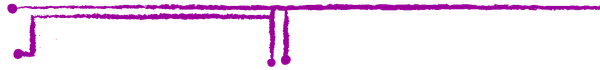 Purple motif that resembles stitched thread or a computer circuit