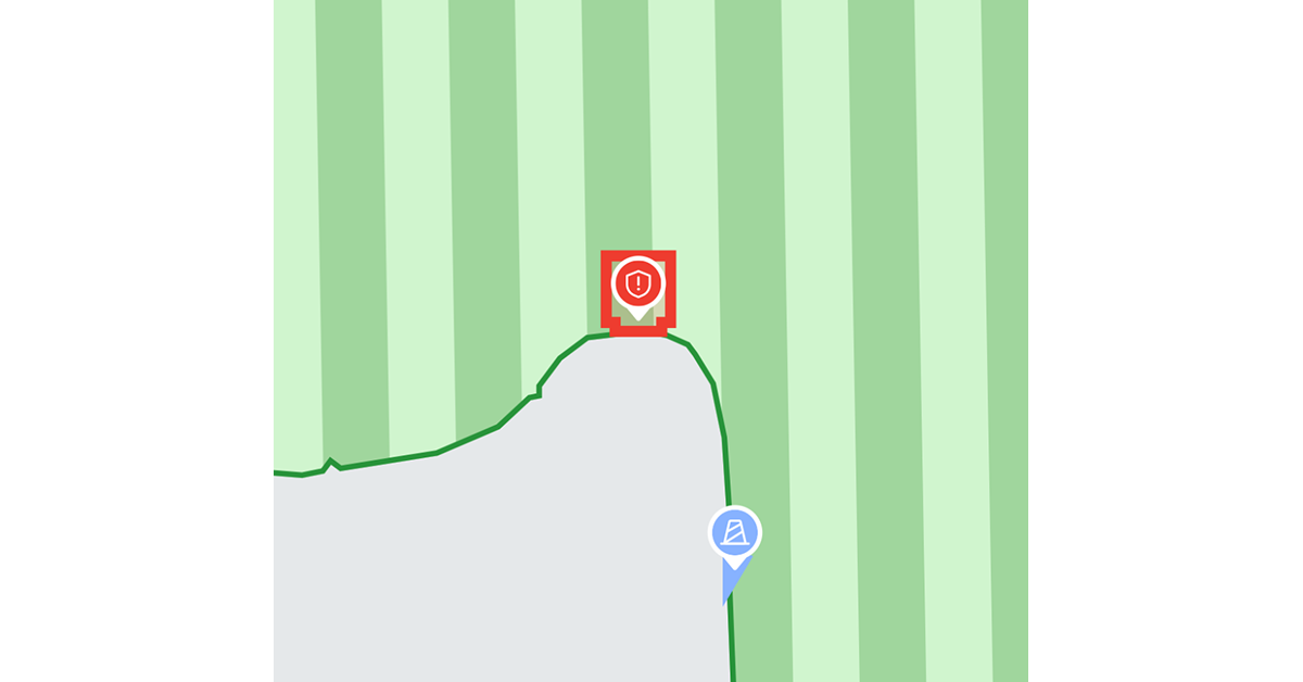 MOVAHome app map showing a gutter extension flagged as a no-go zone