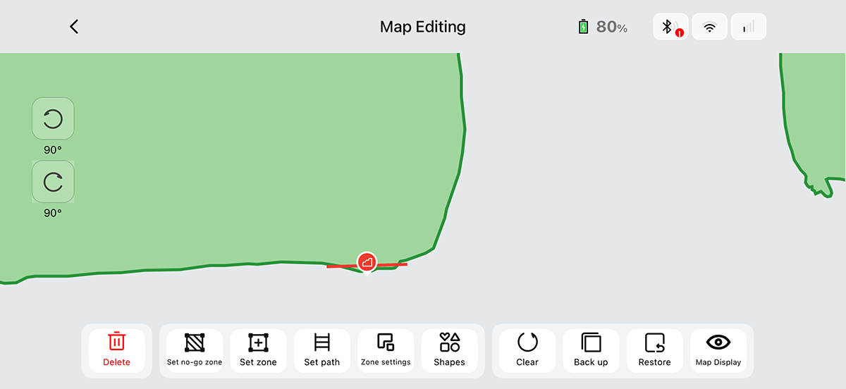 MOVAHome app lawn map showing remaining no-go zones after firmware updates