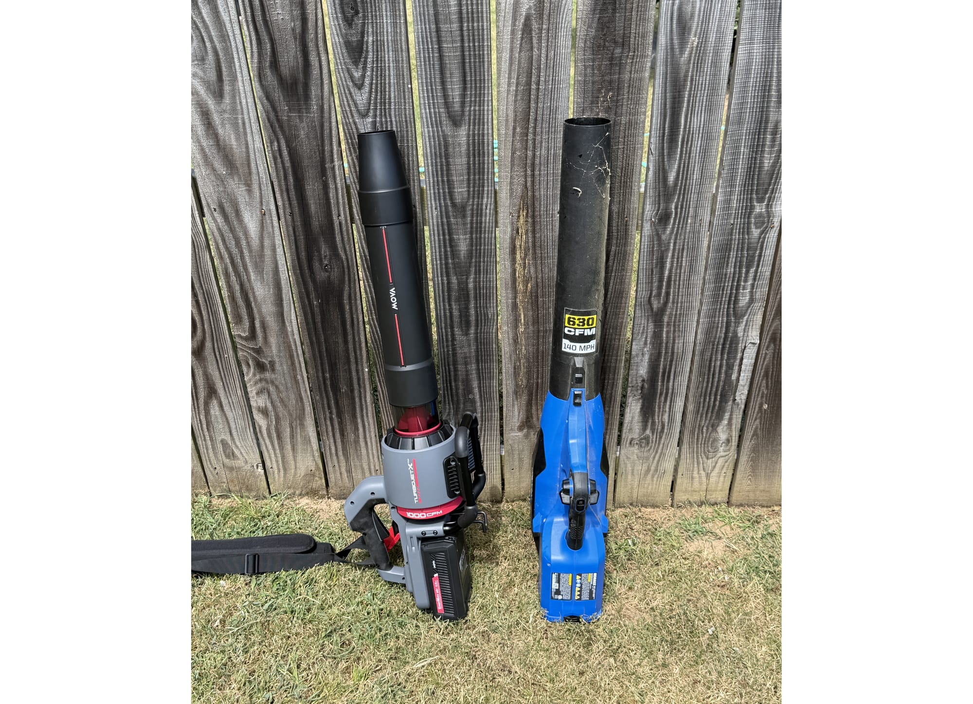 MOVA TurboJetX blower size and weight compared to an 80V Kobalt blower