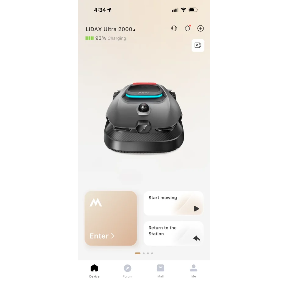 MOVA Home app Bluetooth pairing screen for the LiDAX Ultra 2000