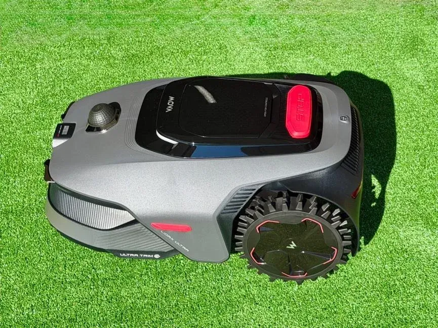 MOVA LiDAX Ultra 2000 robotic mower dark gray body with red accents