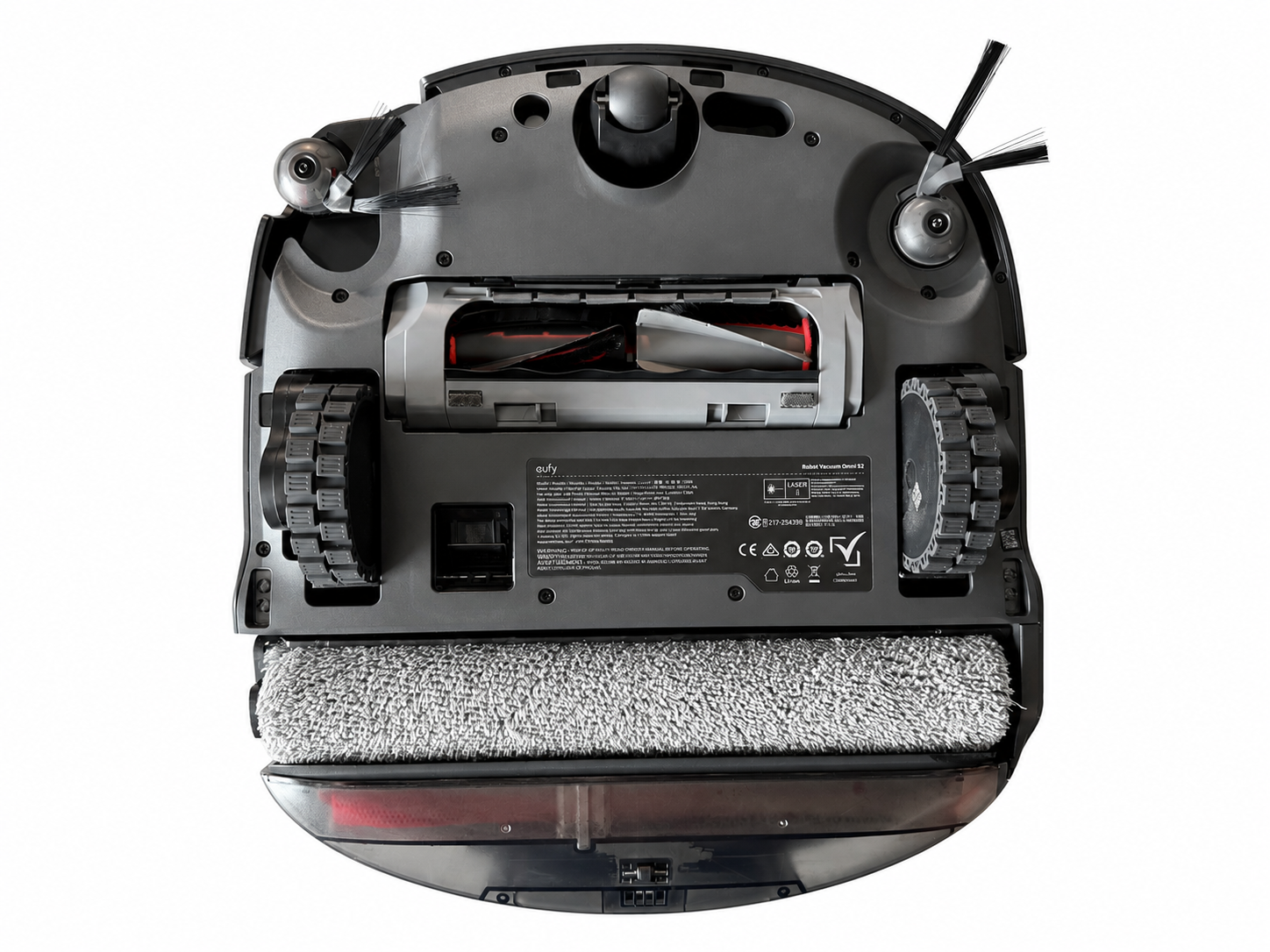 Eufy Omni S2 extending roller mop cleaning along an edge.