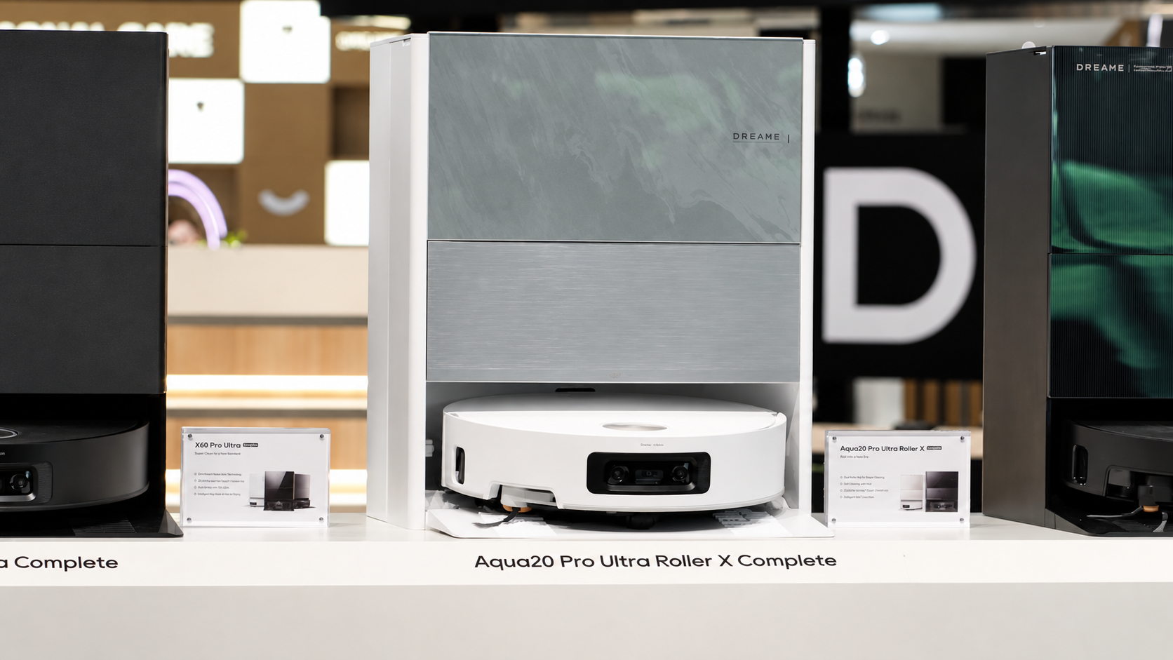 Dreame Aqua20 Pro Ultra Roller X Complete robot vacuum and docking station displayed at IFA 2026.