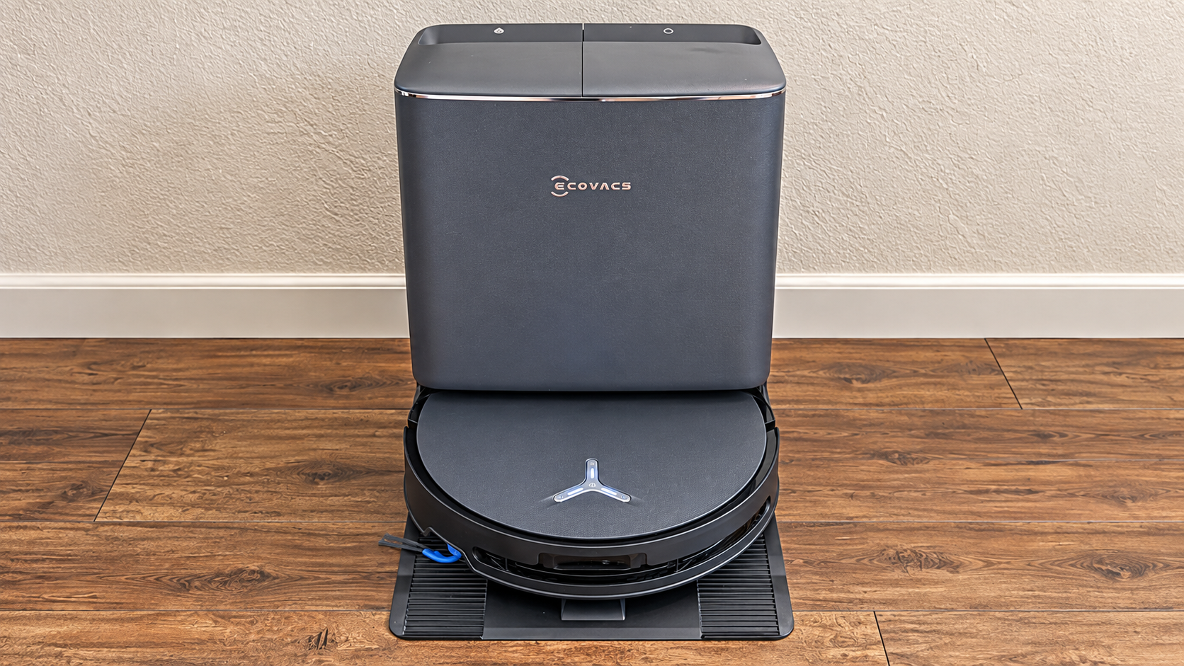 Ecovacs Deebot T90 Pro Omni docked at its Omni base station.