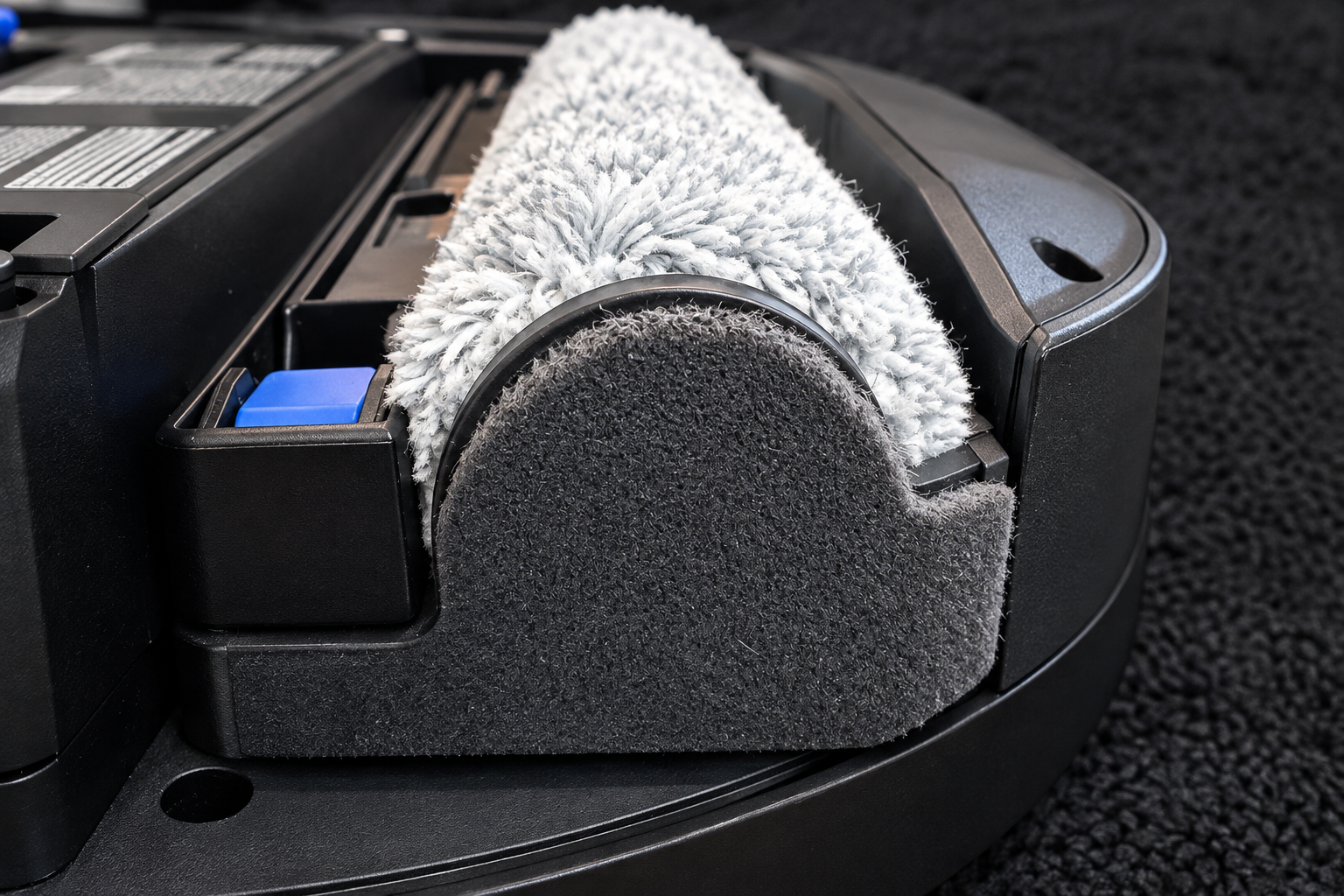 Main brush and cleaning components on the underside of the Ecovacs Deebot T90 Pro Omni.