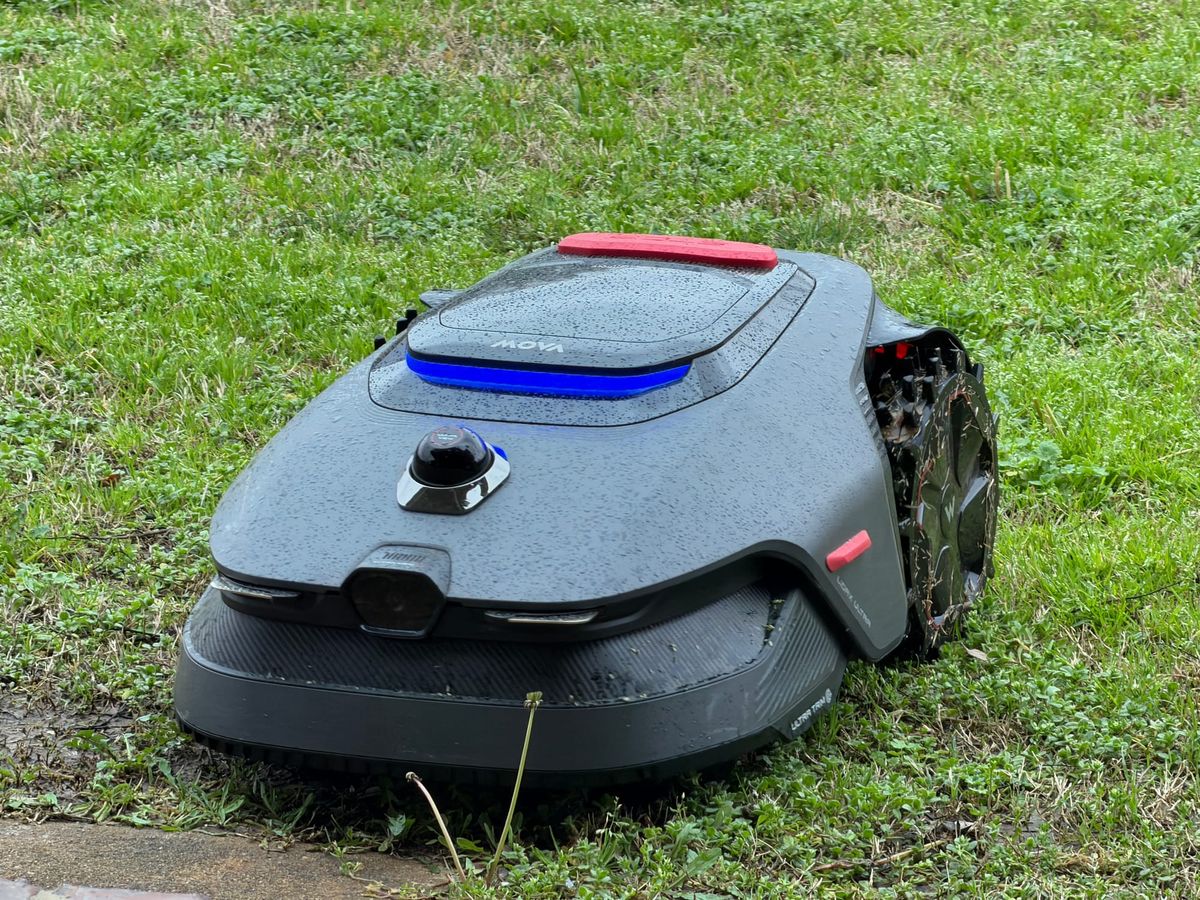 MOVA LiDAX Ultra 2000 wire-free robotic mower sitting on a lawn