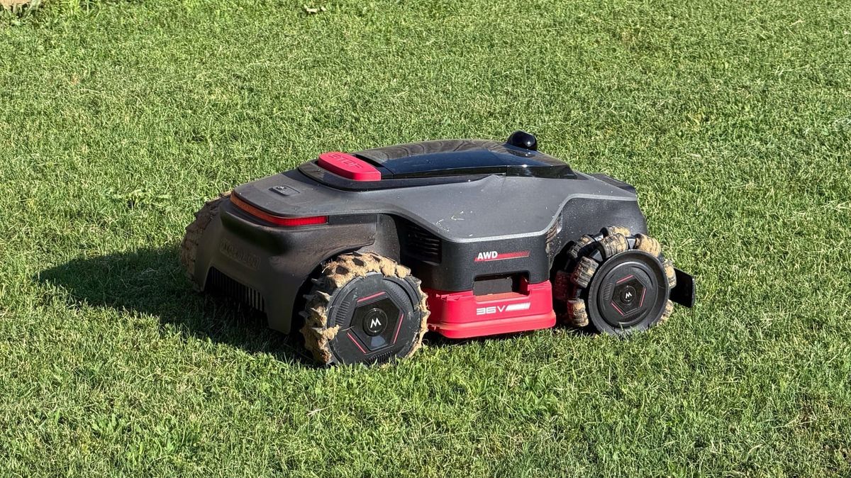 MOVA LiDAX Ultra 3000 AWD robotic lawn mower on grass.
