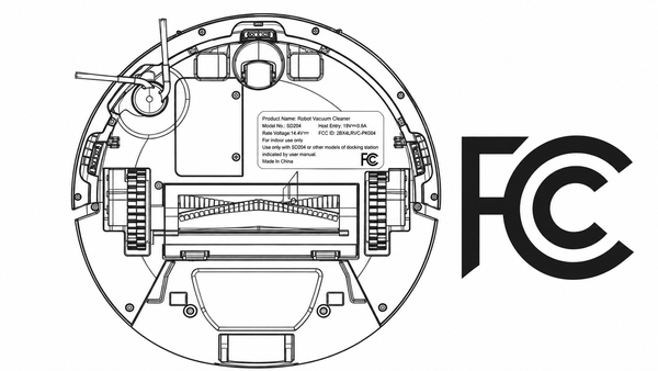 Line diagram of the underside of a round robot vacuum showing one side brush, a central roller and two drive wheels.