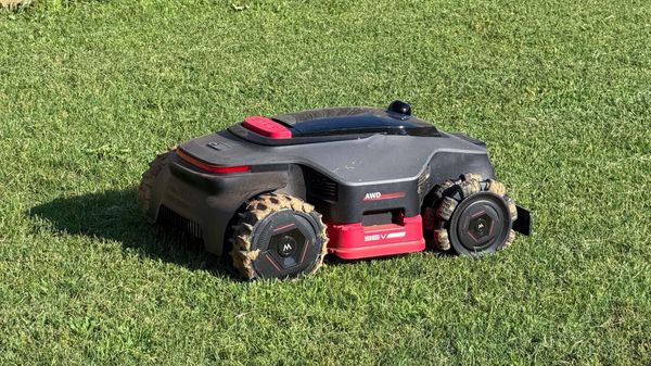 MOVA LiDAX Ultra 3000 AWD robotic lawn mower on grass.