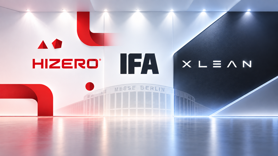 xLean, Hizero and IFA logos representing the two companies’ exhibits at IFA 2026 in Berlin, where xLean showed the TR1 and EvoMate OS and Hizero demonstrated its hard-floor cleaning system.