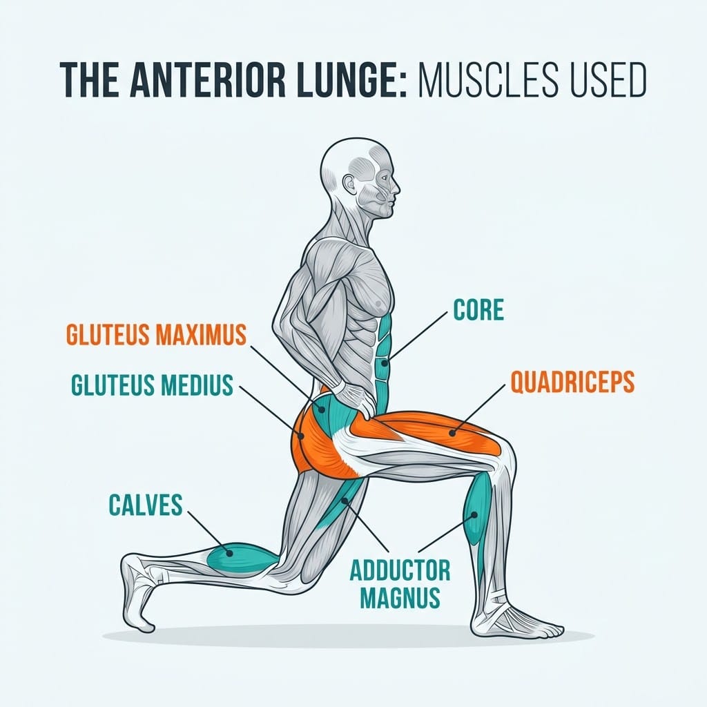 Main muscle groups used during the lunge exercise