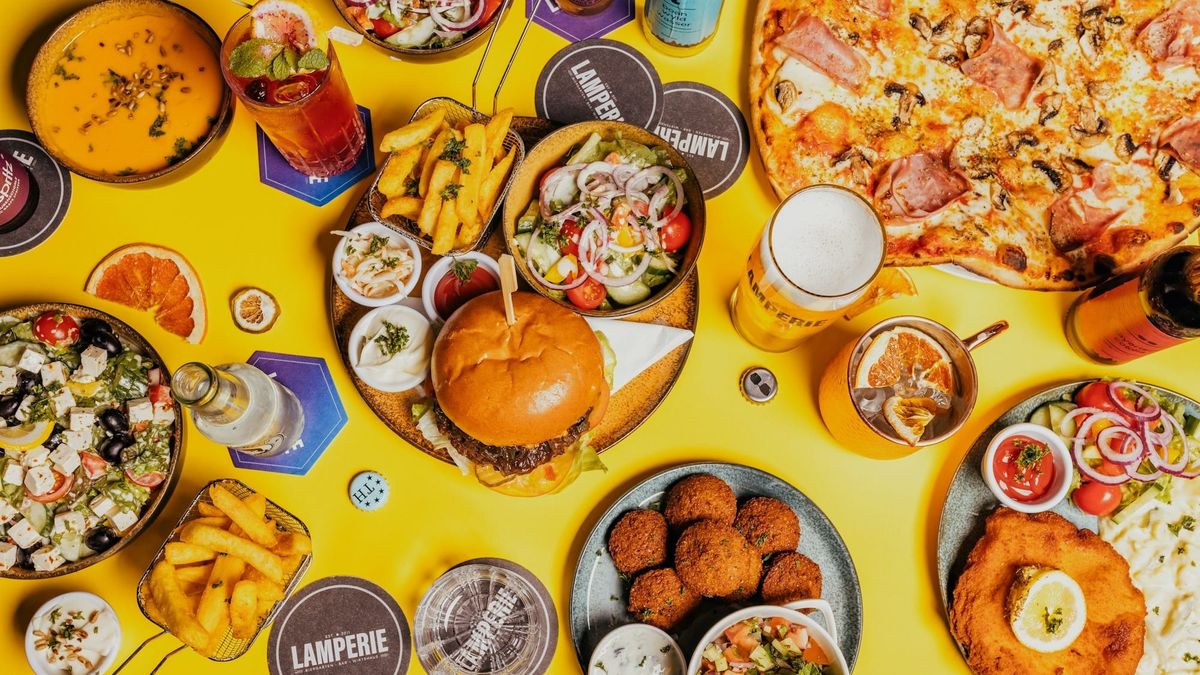Table full of junk foods.