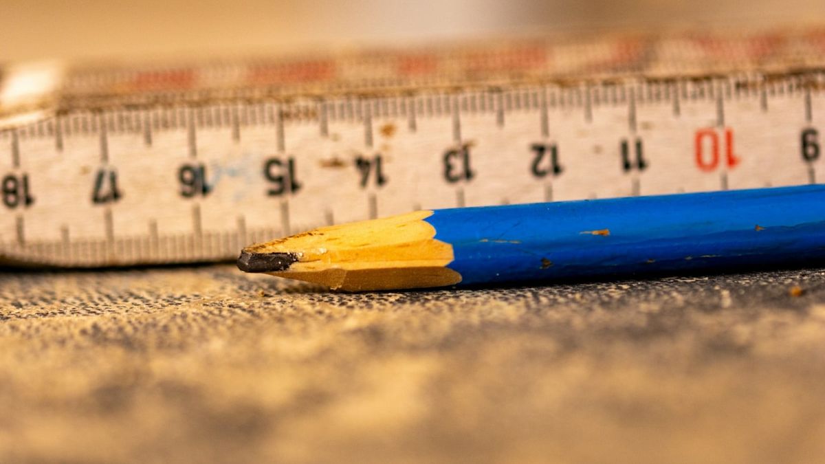 Pencil with ruler behind it.