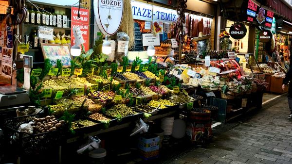 Mediterranean market at night.