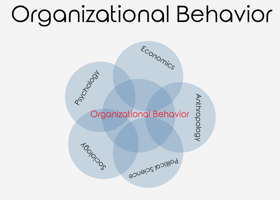 Venn diagram with Organizational Behavior in the center, surrounded by the following five disciplines.