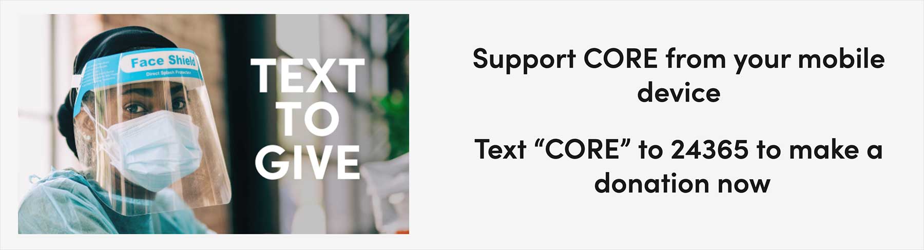 Screenshot from CORE with "Text CORE to 24365 to make a donation now."