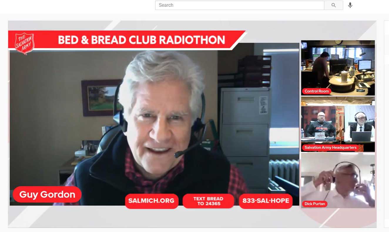Screenshot from Salvation Army radiothon with "Text BREAD to 24365."