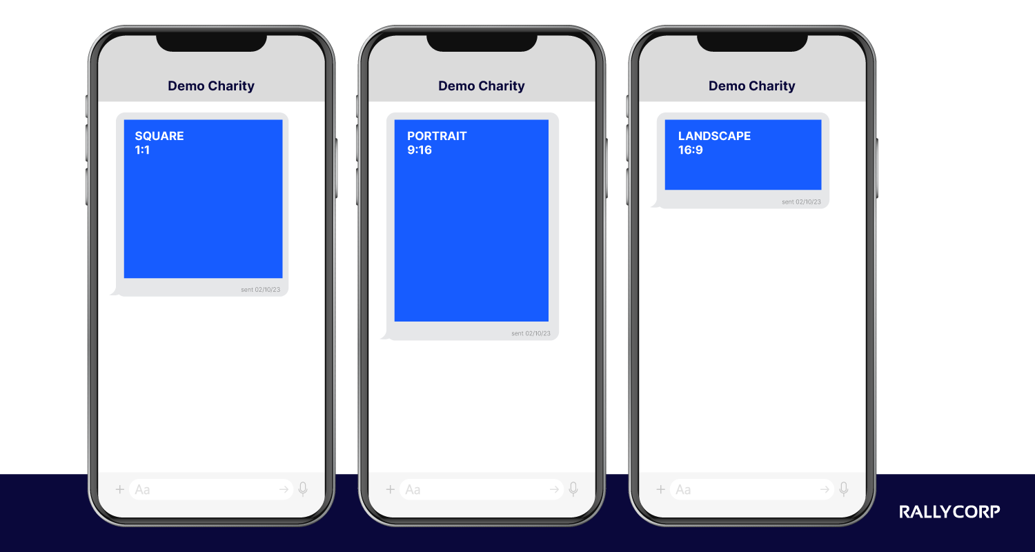 Showing the relative sizes of square, portrait, and landscape images on cell phones.