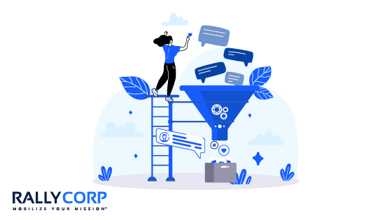 Illustration of Rally's AI-filtering to narrow down the number of text messages you need to respond to.