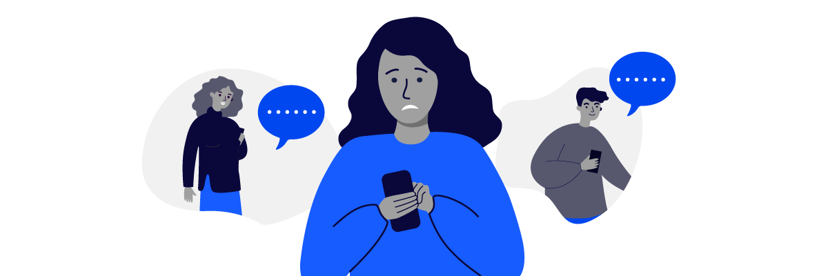 Illustration of a person being interrupted by multiple text messages.