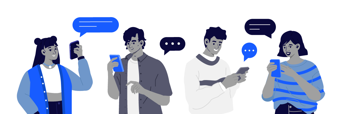 Illustration of young people sending text messages.