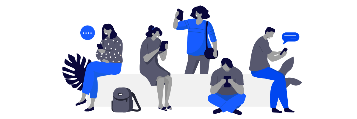 Illustration of people on mobile devices.