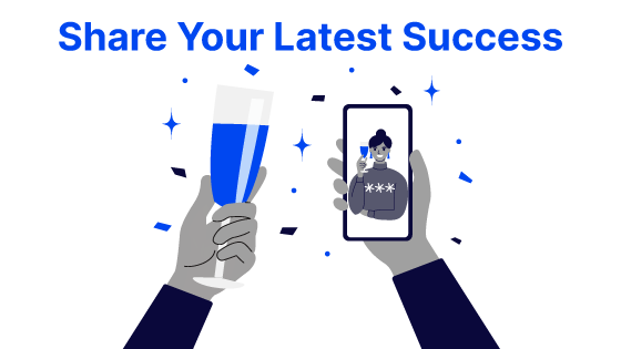 Cheering a text message sharing latest success.