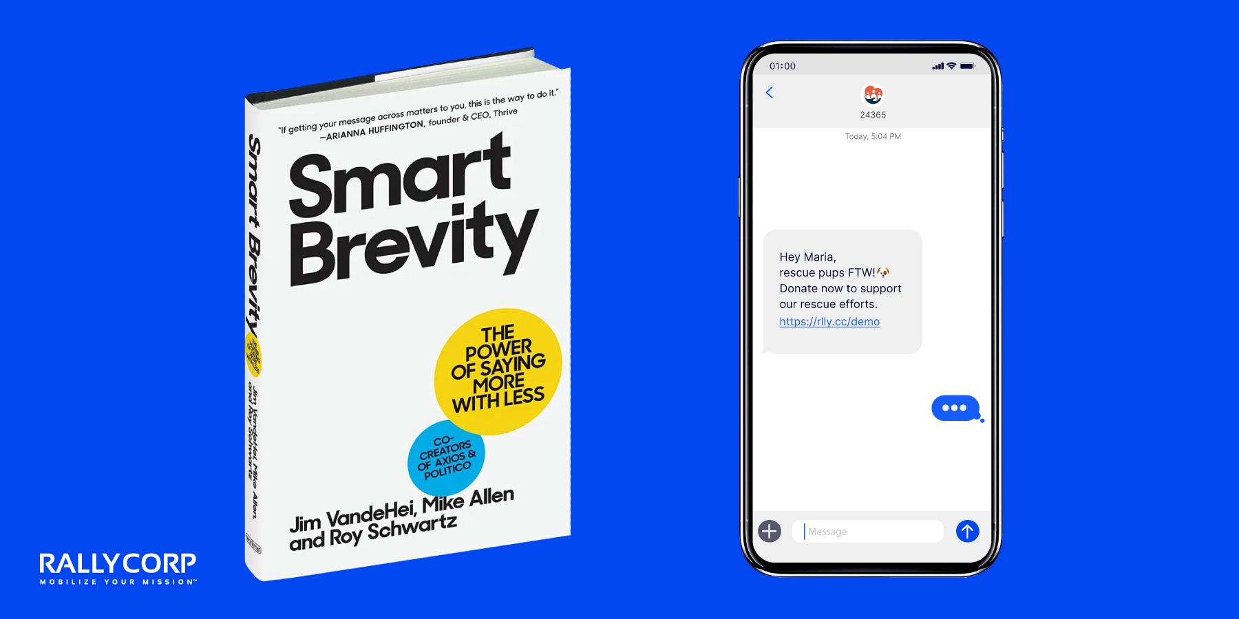Smart Brevity book cover and cell phone showing text message.