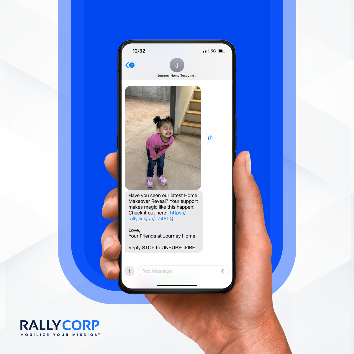 Home makeover reveal text message from Journey Home.