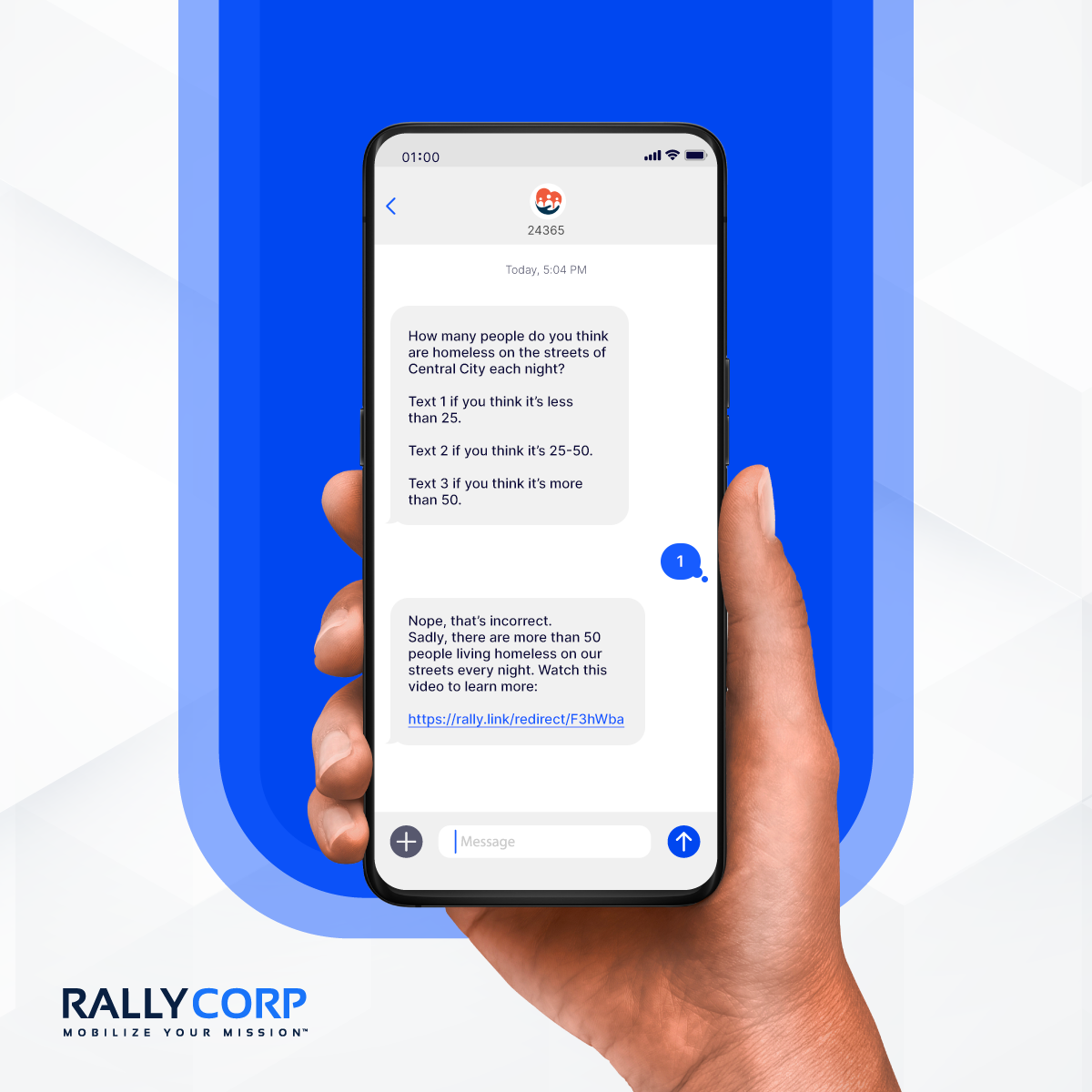 Example of numbered response to ask a quiz question via text messaging.
