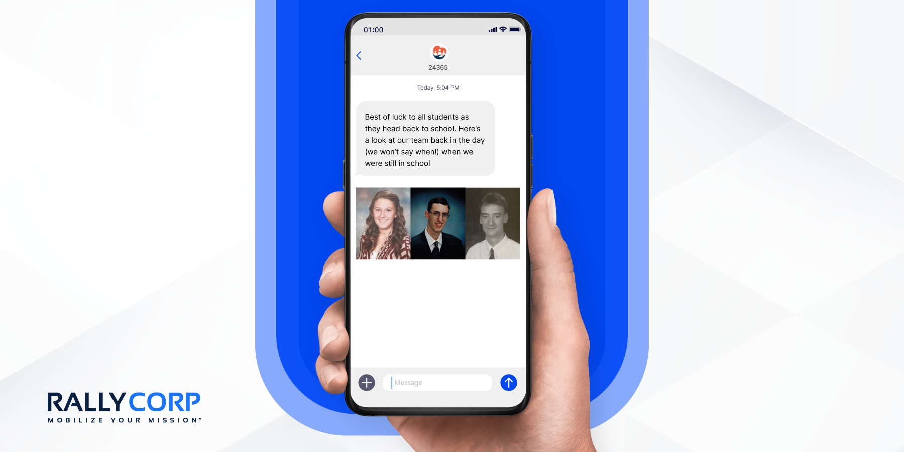 Example text message using yearbook photos.