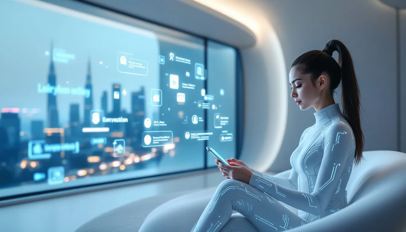 A futuristic concept of smart texting technology and trends.